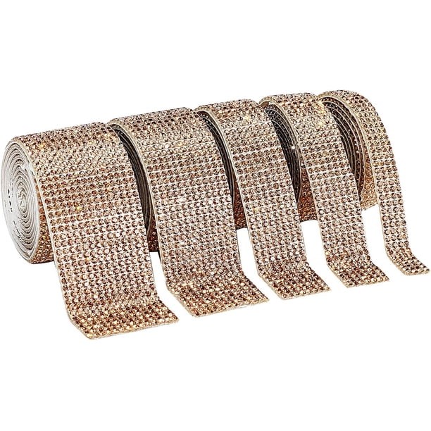 5 rollos de malla de resina con pedrería, adorno de malla de diamante brillante, rollo de cinta de malla con pedrería
