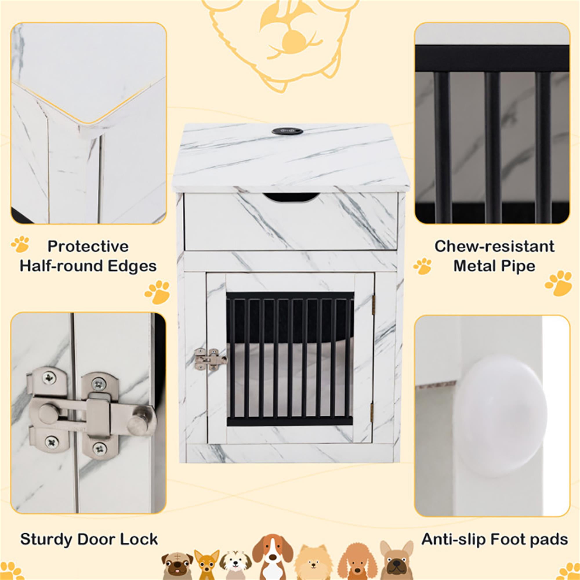 Kadyn 27" 2-In-1 Dog House with Drawer and Wired Wireless Charging, Indoor Dog Crates, Wooden Pet Dog Cages, White