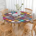 thumbnail image 3 of Multicolor Ethnic Geometric Patchwork Pattern Round Fitted Tablecloth with Elastic Edge,Dining Table Cover Waterproof,Outdoor Round Tablecloth for Camping,Dining,Indoor and Outdoor, 3 of 7