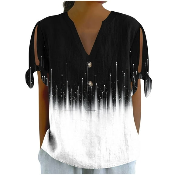 Youyipin Womens Tops Women'S Non Positioning Printed V-Neck Button Short Sleeved Tied Loose T-Shirt Fashionable Business Casual Tops For Women