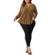 thumbnail image 2 of Agnes Orinda Blusas de Talla Grande para Mujeres, Camisetas de Manga Larga con Cuello Notched, Blusas con Pliegues en la Parte Frontal, 2X, Marrón, 2 of 6