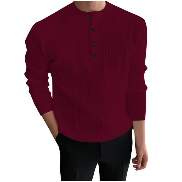 ameIAEA Men's Knitted Sweater Long Sleeve Button Down Solid Color Fall Casual Pullover Sweater