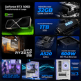 thumbnail image 3 of PC Gamer Completa con IA Xtreme PC Gaming NVIDIA GeForce RTX 5060 AMD Ryzen 7 5700 32GB SSD 1TB Monitor Curvo 27 180Hz Sistema Liquido WIFI Lila gaming 1080p, estudios y multitarea, 3 of 6