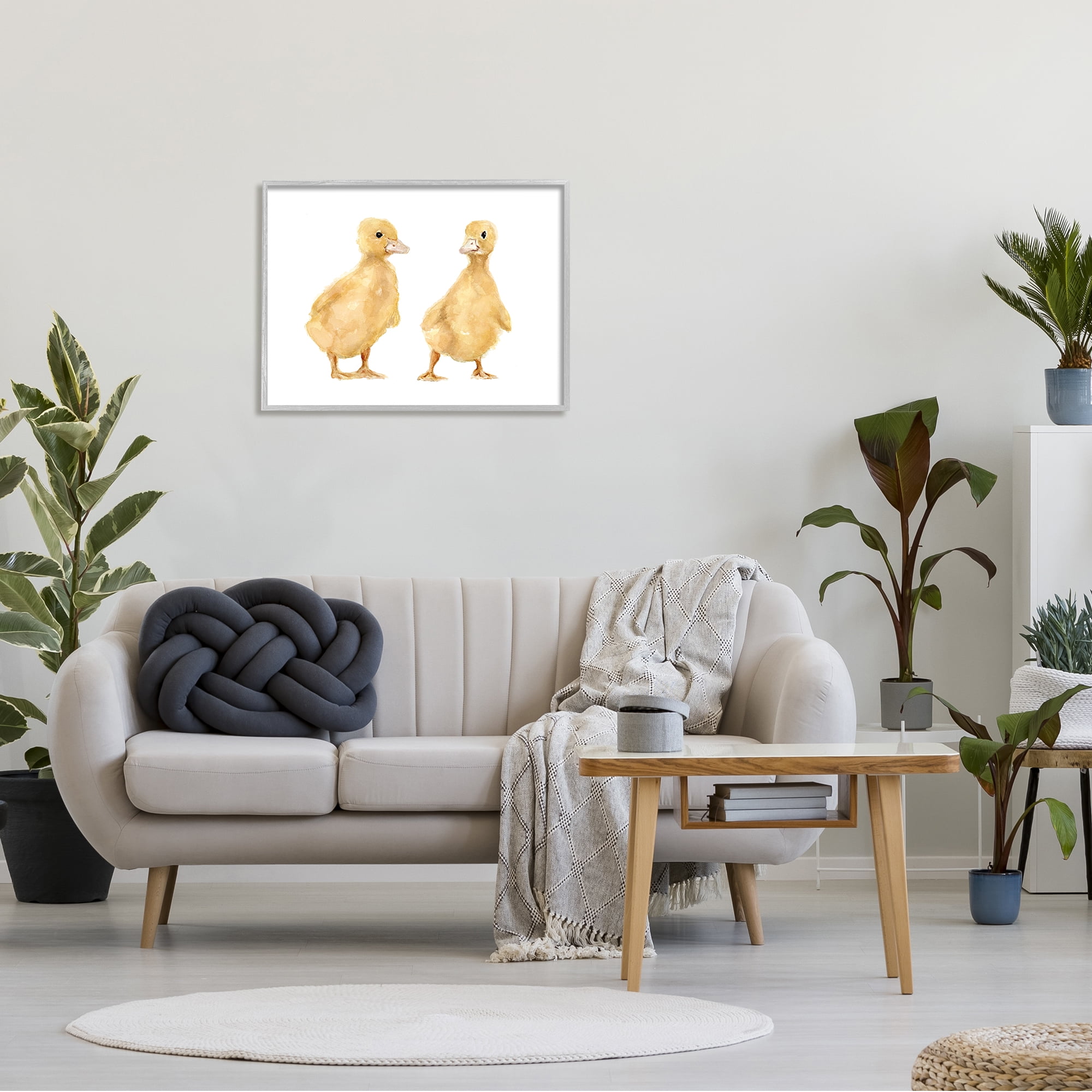 Stupell Industries Yellow Duckling Pair Watercolor Portrait Children's Nursery Animals Gray Framed Art Print Wall Art, 30x24, by Fox Hollow Studios