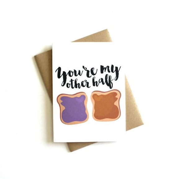 You're My Other Half Card – Cute PB&J Design – Perfect for Anniversaries, Valentine's Day, or Just Because – Envelope Included, Blank Inside