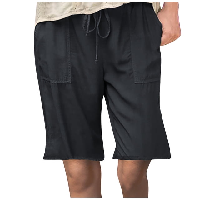 GYUJNB Women's Drawstring Linen Bermuda Shorts Elastic Waist Summer Cotton Short with Pockets Shorts