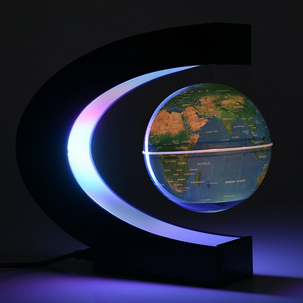 Nior Globe terrestre flottant avec LED colorées en forme de C