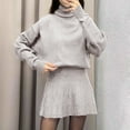 thumbnail image 4 of Women’s Fall Winter Sweater Sets Skirt Sets Outfits Long Sleeve Turtleneck Knit Top and Knit Pleated Short Skirts Set, 4 of 7