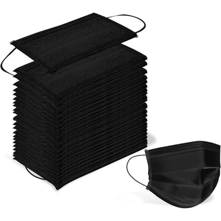 100/200/300 PCS Wecolor Disposable 3 Ply Earloop Face Masks, Suitable for Home, School, Office and Outdoors (Black)