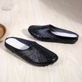 thumbnail image 5 of Women Hollow Floral Cutout Leather Mule Slides Closed Toe Casual Flat Shoes Black 6, 5 of 8