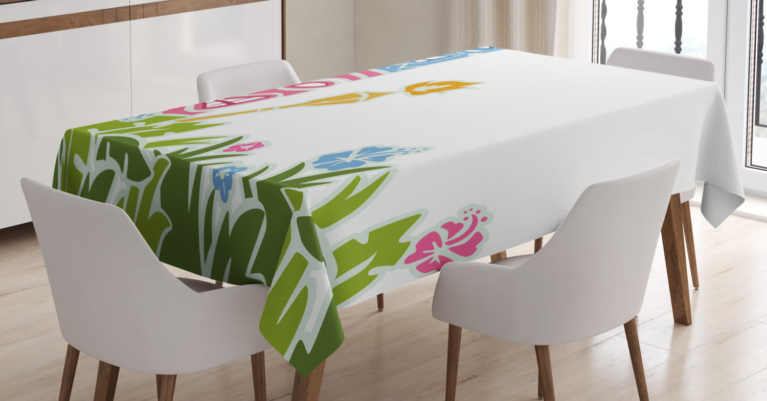 Ambesonne Bird Tablecloth 60 X 84 Herbal Spring Flower Blossom Nature Graphic Print on Pastel Backdrop Laurel Green Multicolor Rectangular Table Cover for Dining Room Kitchen Decor