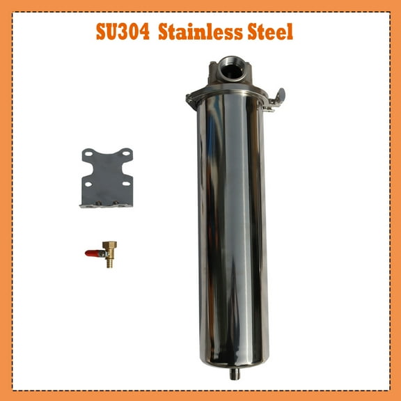 TECHTONGDA Sanitary Strainer 1.5"NPT Stainless Steel Silver Filter Housing for 20" Cartridges w/bracket & Drain Valve