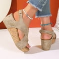 thumbnail image 4 of Rokment Women's Platform Wedges Dressy Sandals 2026 Summer Fashionable Comfortable Leather Crooss Band Open Toe Arch Support Strappy Slingback Walking Sandals for Ladies Beige Size 6, 4 of 6