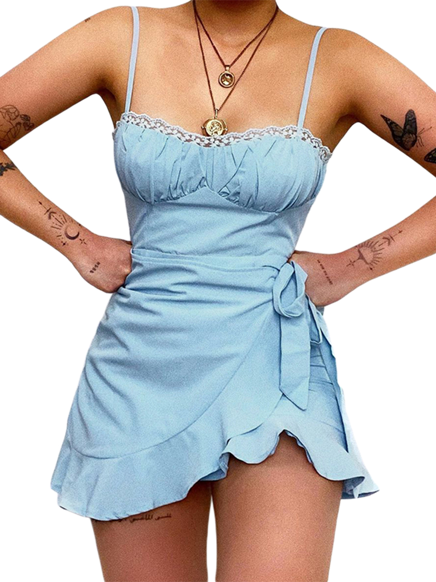 Women S Casual Solid Color Short Dresses Sexy Sleeveless Backless Bodycon Dress Elegant Summer Ruffles Dress Walmart Com