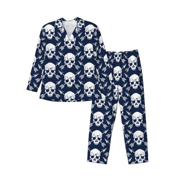 Fotbe white arrow Skull Pijama de Hombre con Estampado de Manga Larga, Conjunto de 2 Piezas, Ropa de Dormir Suave y Cómoda con Bolsillos-Small