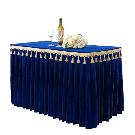 

2 Pack Solid Color Velvet Table Skirt Cloth Fitted Table Skirt With Tassel Washable Table Skirt For Birthday Halloween Christmas Banquet Activity Meeting -Royal Blue-180x60x75cm