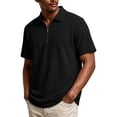 thumbnail image 2 of hoksml Men's Soft Stretch Fabric Blend Waffle Knit Half Zip Collared Short Sleeve Shirt, Solid Casual Summer Golf Daily Top, 2 of 5