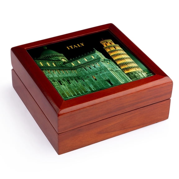 3dRose, Leaning Tower of Pisa Italy Lit At Night, Jewelry Box 5.5x5.5 inch with 4 inch tile