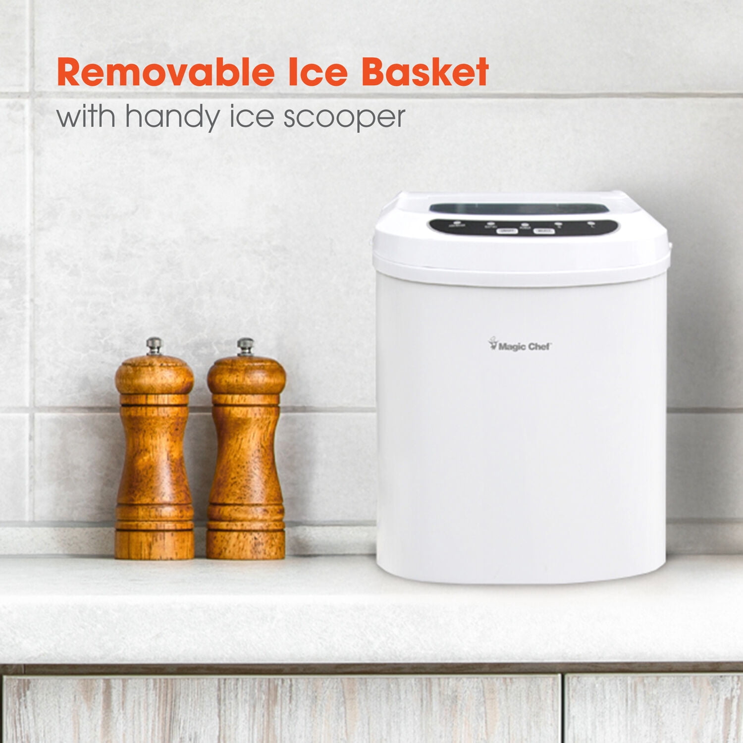 Magic Chef 27 lb. Capacity Portable Countertop Ice Maker, White and Makes Bullet Ice