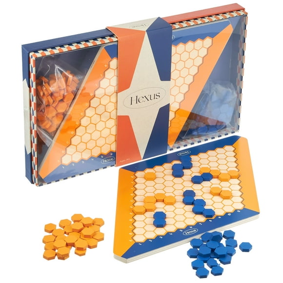 Brybelly Hexus Board Game - Traditional 2 Player Strategy Board Game with Wooden 11" x 11" Hex Grid and Hexagon Tiles (Blue/Orange) - Unique Brain Teasers and Puzzle Games for Families and Collectors