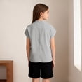 thumbnail image 2 of HomeGardon Linen Shirts for Girls Cotton Button Blouse Casual V Neck Short Sleeve Shirt Side Slip Loose Fit Top Soft Summer,Gray, 2 of 9