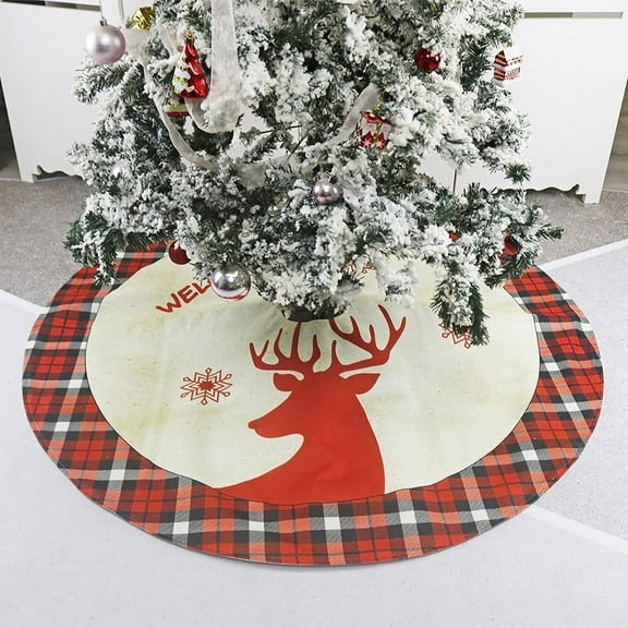 48 inch Tree Skirts Christmas Decorations Red Reindeer Xmas Tree Mat for All Holiday Party Home Decoration Christmas Tree Ornaments