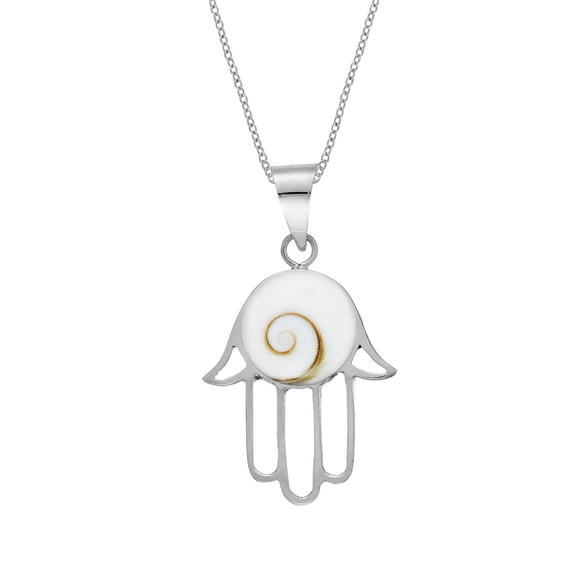 81stgeneration Women's 925 Sterling Silver Fatima Hand Shiva Eye Shell Pendant Necklace, 18"