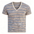 thumbnail image 2 of XIAONU Men's Multi Tone Stripe V Neck T Shirt Short Sleeve Slim Fit Casual Urban Daily Wear Tee Top, 2 of 4