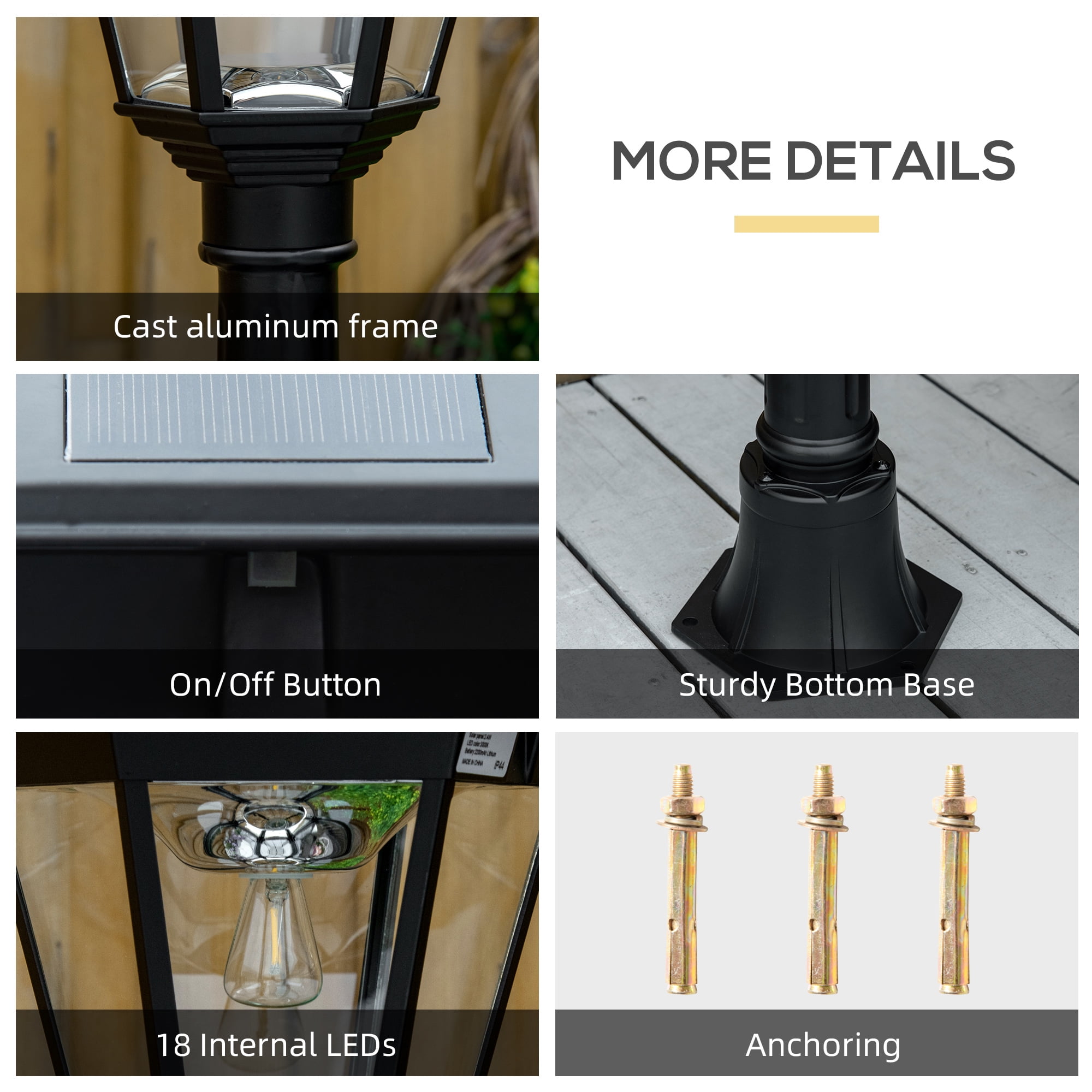 Outsunny 77" Solar Lamp Post Light, Black Aluminum, Motion Sensor, Adjustable Brightness
