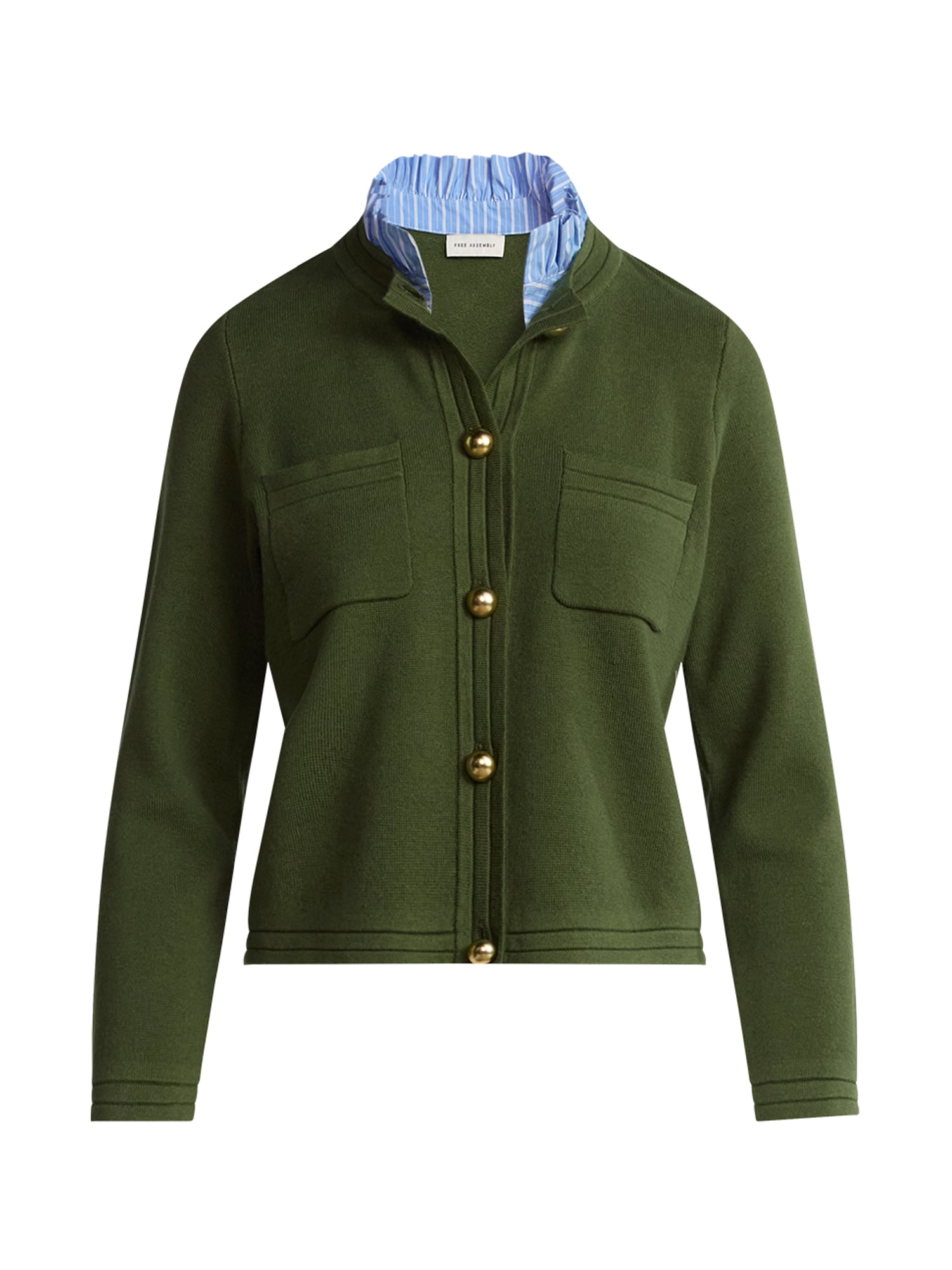 Free Assembly Women's and Women's Plus Ruffle Neck Chest Pocket Cardigan, Sizes XS-4X