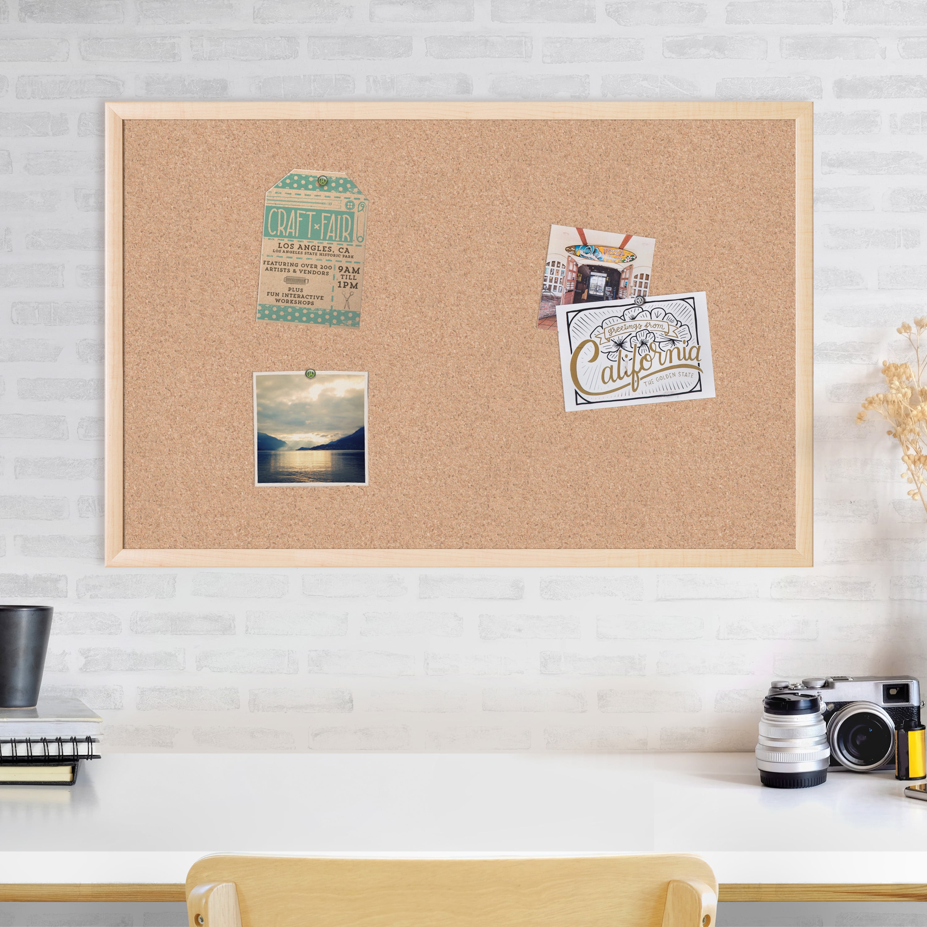 U Brands 24 x 36 x 1 in. Cork Bulletin Board, Birch MDF Frame, Brown