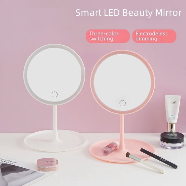 Large Desktop LED Vanity Mirror with Smart 3-Color Dimmable Lighting, One-Touch Operation & Rechargeable Design – Bright, Clear Makeup Mirror for Beauty Enthusiasts, Ideal Gift (Pink)