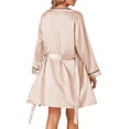 thumbnail image 2 of Women's 3pcs Satin Pajamas Set Cami Top and Shorts Sleepwear PJs Set with Robe,Solid Champagne, 2 of 5