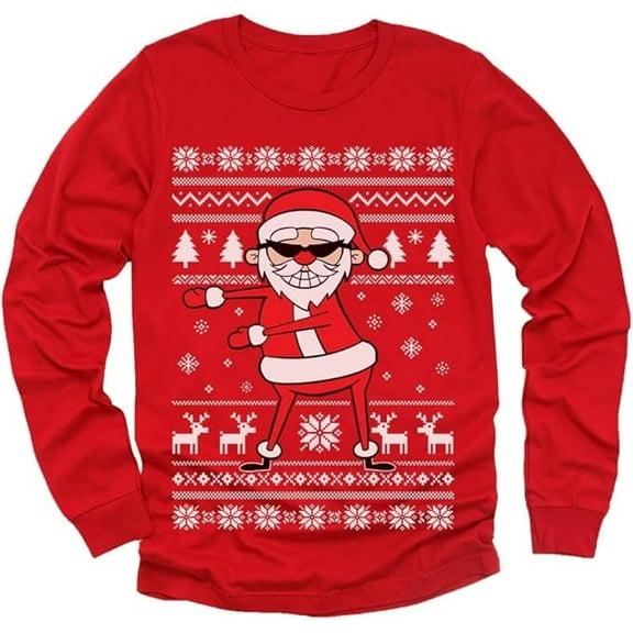 Tstars Toddler Boys Ugly Christmas Sweater Santa Claus, Long Sleeve TShirt