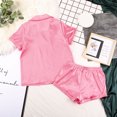 thumbnail image 4 of Satin Pajamas Sets Women's Short Sleeve Sleepwear Soft Silk Button Down Loungewear Two Piece Pjs Shorts Set S-XL Womens Clothes, 4 of 7