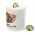 thumbnail image 3 of Humor Piggy Bank, Scary Internet Meme with Why You No Expression Angry Trolling Chat Digital Design Print, Ceramic Coin Bank Money Box for Cash Saving, 3.6" X 3.2", Peach, by Ambesonne, 3 of 4