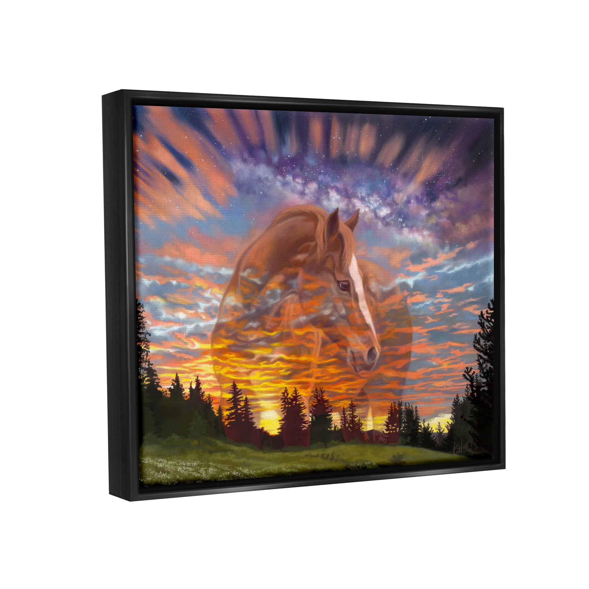Stupell Industries Horse In Vivid Sunset Sky Animals & Insects Painting Black Floater Framed Art Print Wall Art