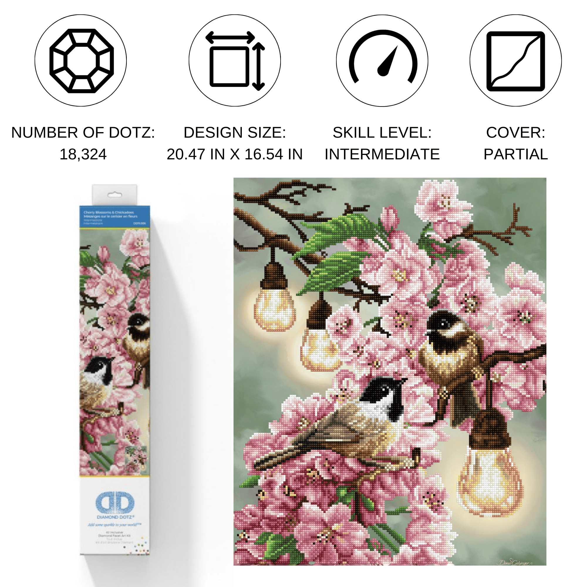 Diamond Dotz Cherry Blossoms & Chickadees Diamond Painting Kit - 20.1 x 16.5