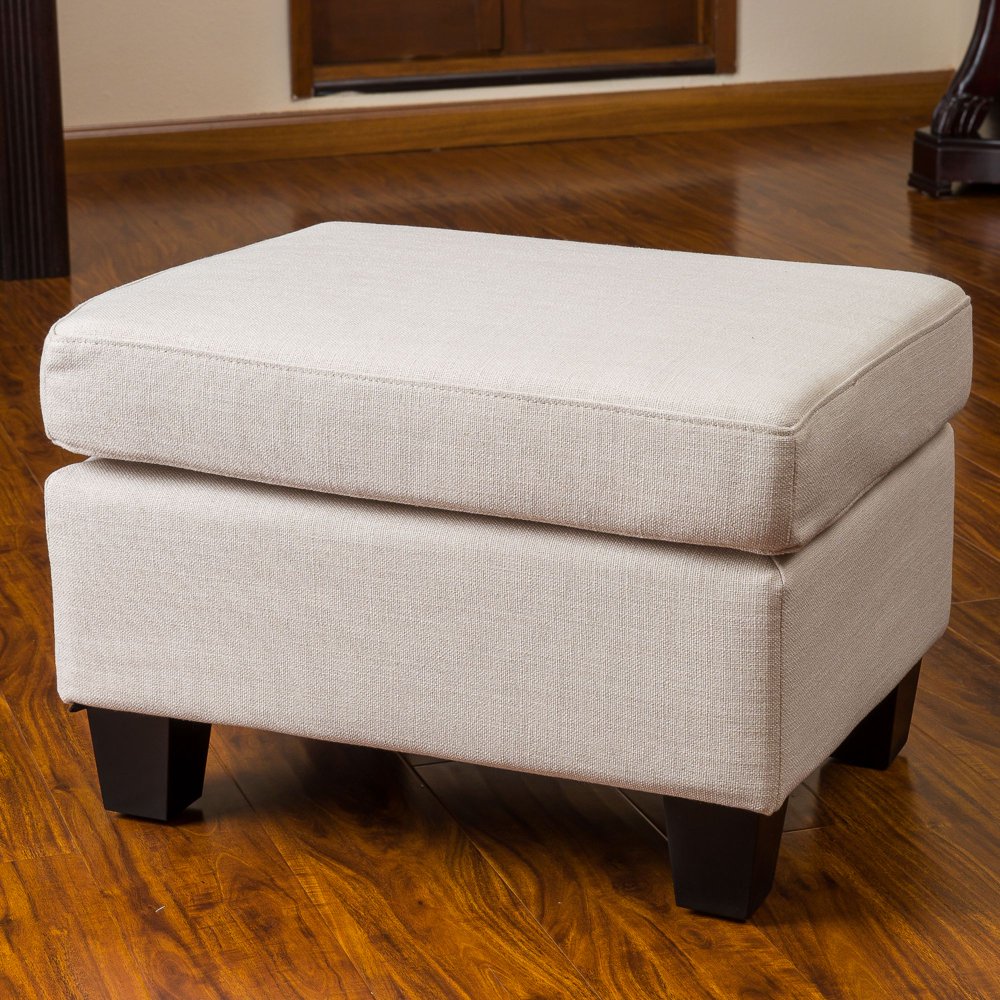 24" Linen Beige Contemporary Footstool Ottoman