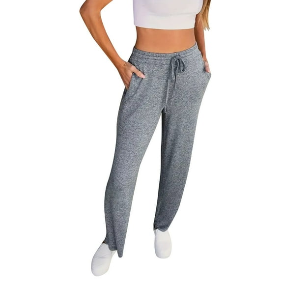 Lixiuxyad Flowy Wide Leg Pants Women's Solid Color Pocket Loose Tie High Waisted Casual Pants Gray