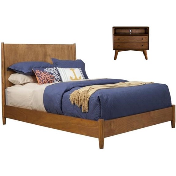 Home Square 2 Piece Set with Full Size Panel Bed and 2-Drawer Nightstand