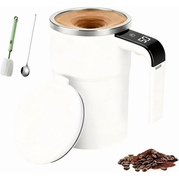 SpinBrew Mug – Self-Stirring Magnetic Coffee Cup with Temp Display, Rechargeable Smart Mixing Mug for Coffee, Milk, Hot Chocolate, Automatic Stirrer Cup, Portable for Home, Office & Travel(Black A)