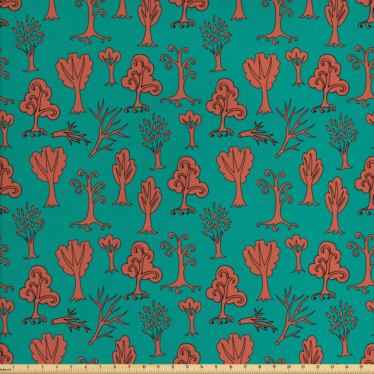 Woodland Fabric by The Yard, Abstract Design Various Trees Pattern