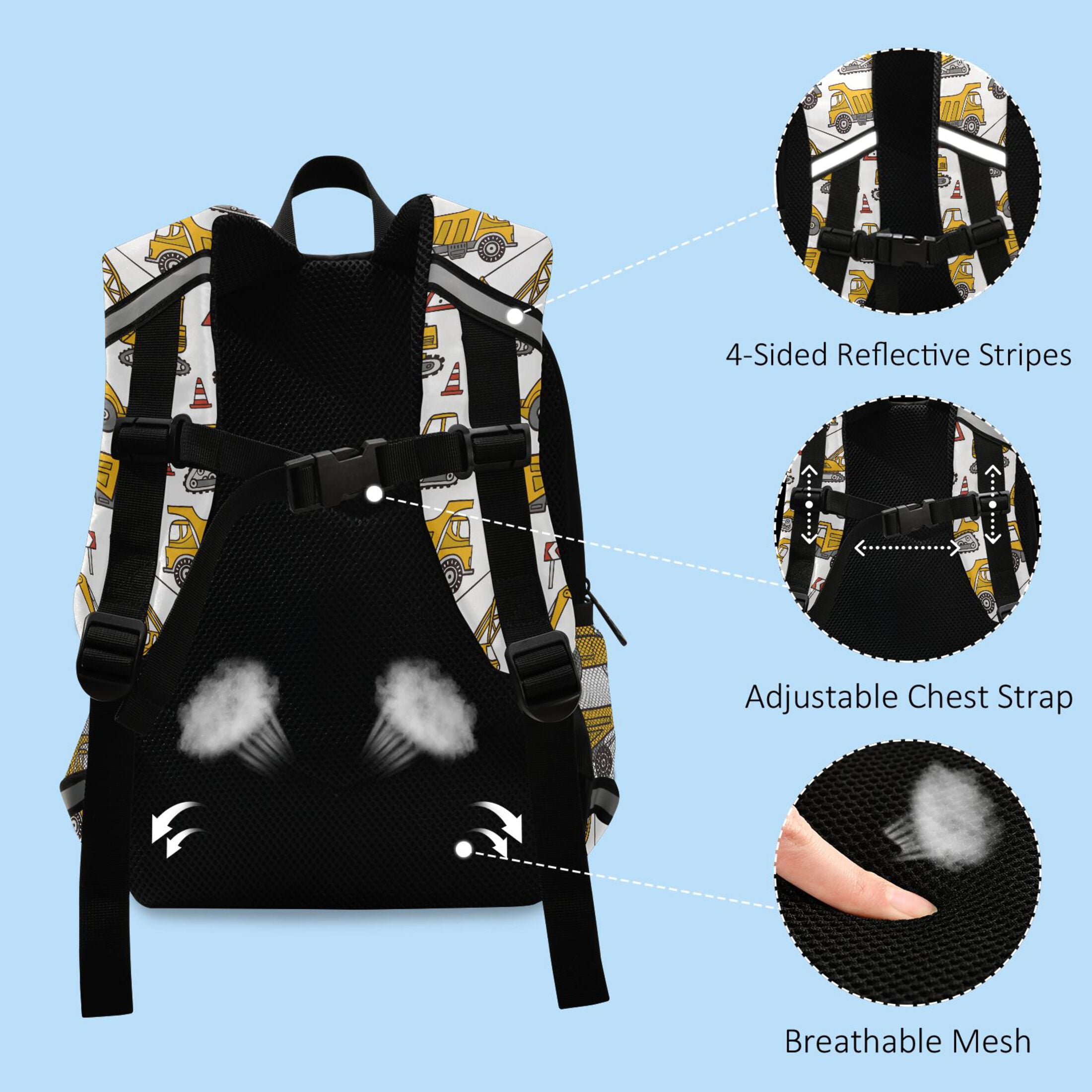 Construction Truck Kids Backpack Toddlers School Bookbag Age 2-6 Children Preschool Bag Boys Girls Kindergarten Daypack