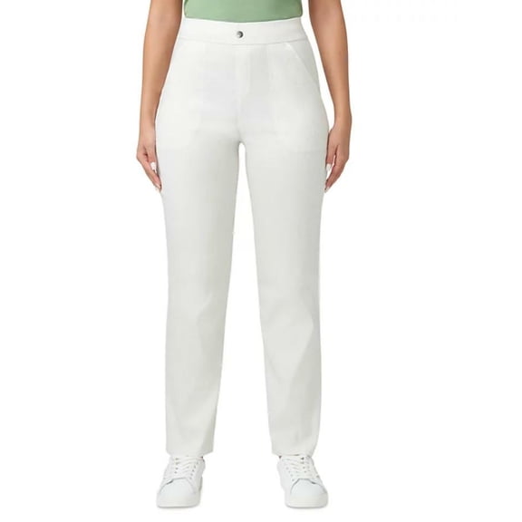 Hue Women's White High-Rise Straight-Leg Pull-On Pants M