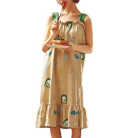 

UKAP Women Nightgown Sleeveless Dress Long Nightshirt Sexy Ruffled Night Dress Summer Sleepshirt Chemise Girls Juniors Cute Loungewear Dresses