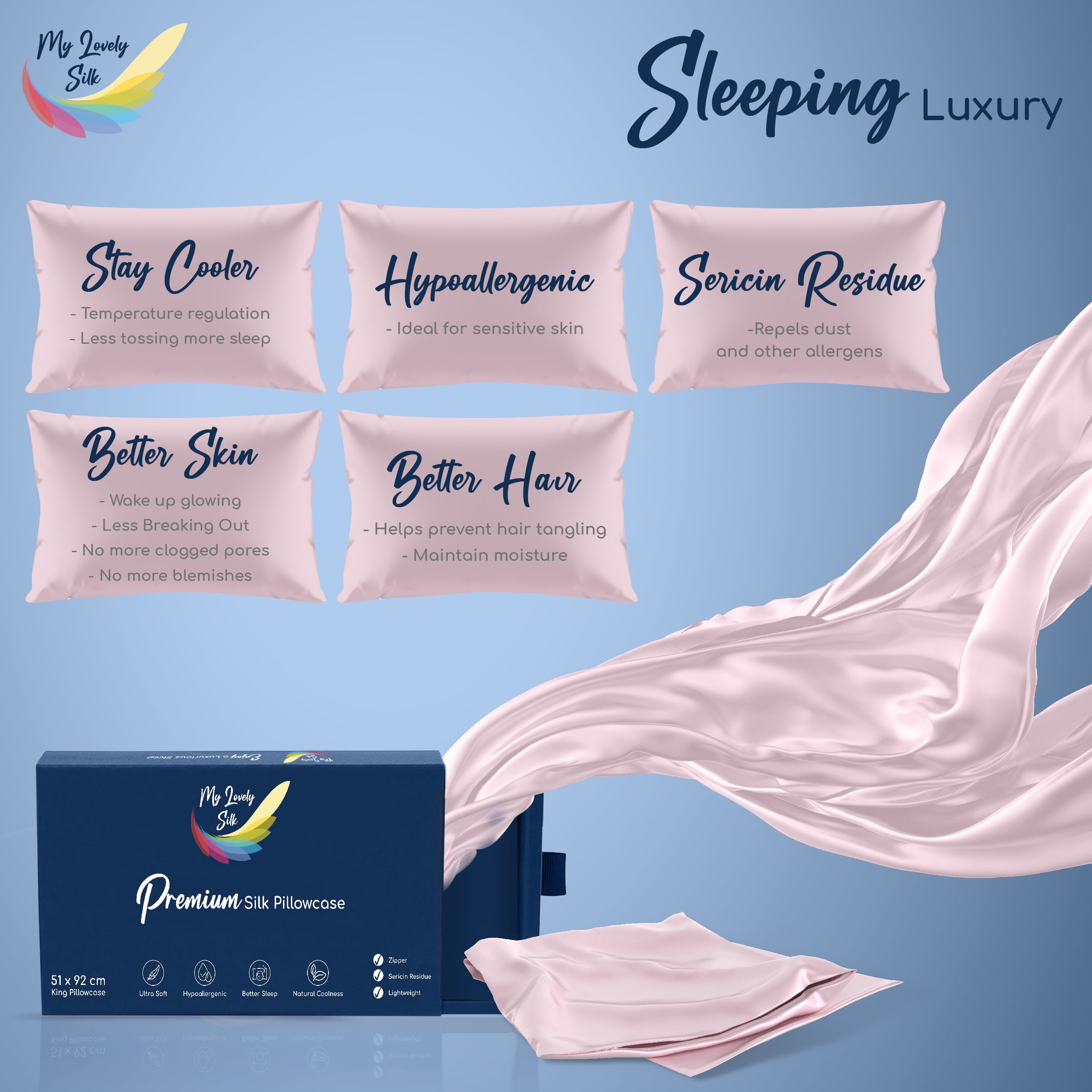 King Pillowcase silk pink