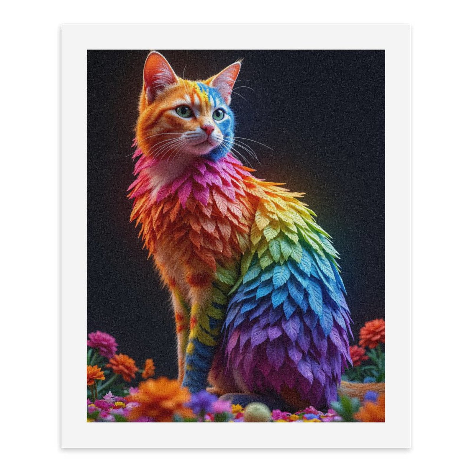 Paint by Numbers Kit for Adults, Rainbow Cat Fantasy Leaves Flowers Paint by Numbers, Easy Paint by Numbers Kit for Adults Beginner, DIY Adult Paint by Number Kits on Canvas, Home Decor