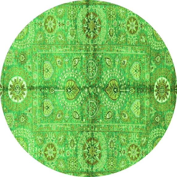Ahgly Company Indoor Round Oriental Green Traditional Area Rugs, 5' Round