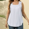 thumbnail image 4 of Womans Tank Tops Loose Fit Summer Vest Loose Pleated Square Neck Sleeveless Top Curved Hem Loose Large Size Woman's Top Tank Tops, 4 of 8